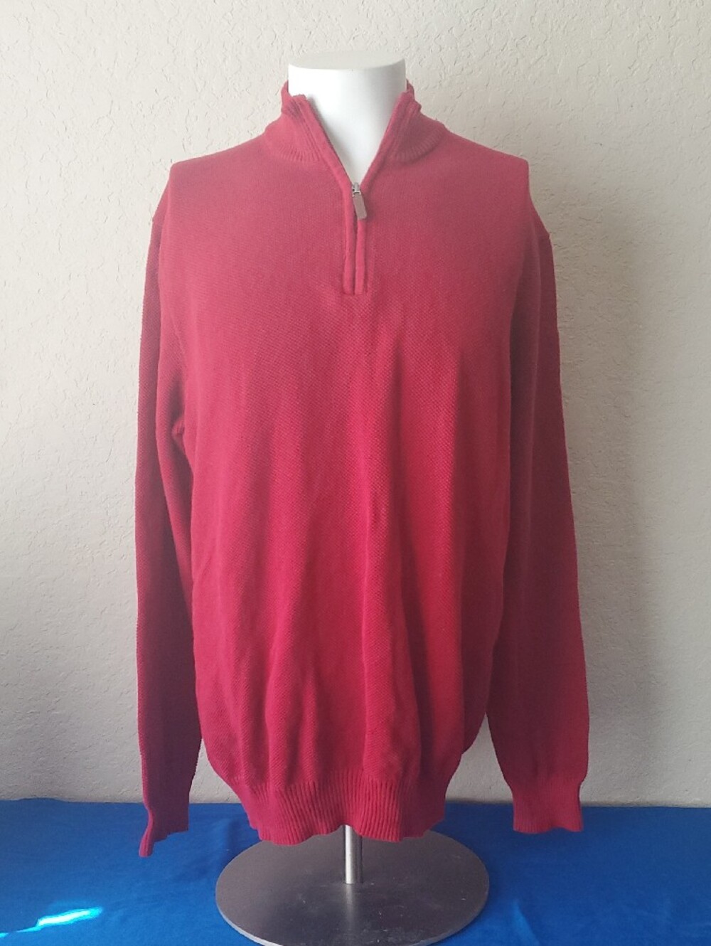 Club Room Men’s XL Red Quarter Zip Textured Cotton Pullover Sweater
